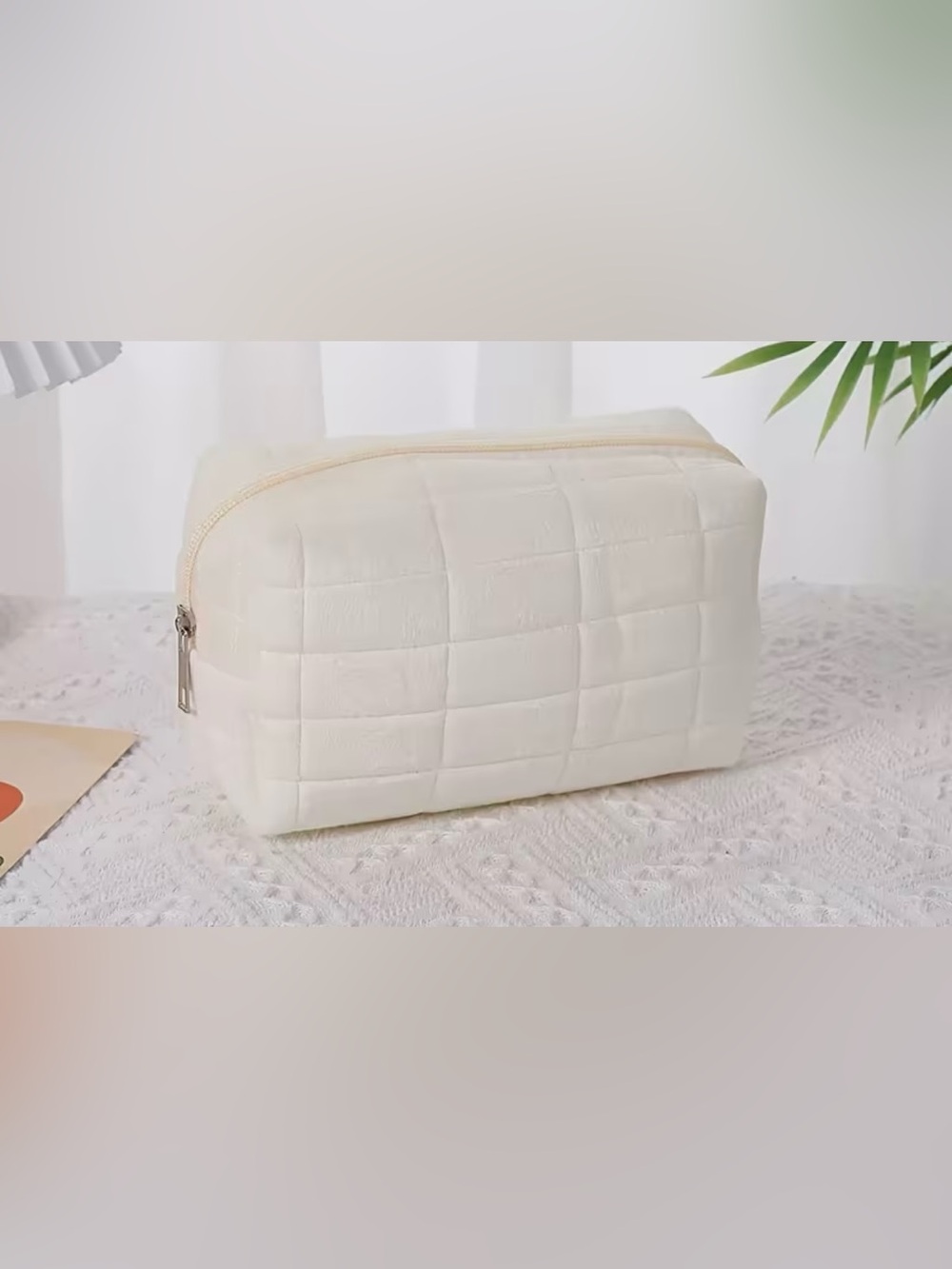 Quilted White Cosmetic Travel Pouch
